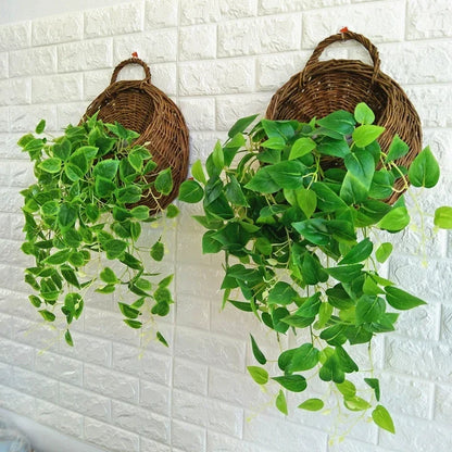 Woven Rattan Wall Basket for Plants Indoor Outdoor Hanging Pot Holder Natural Fiber Planter for Living Room Balcony Patio Garden Decor Boho