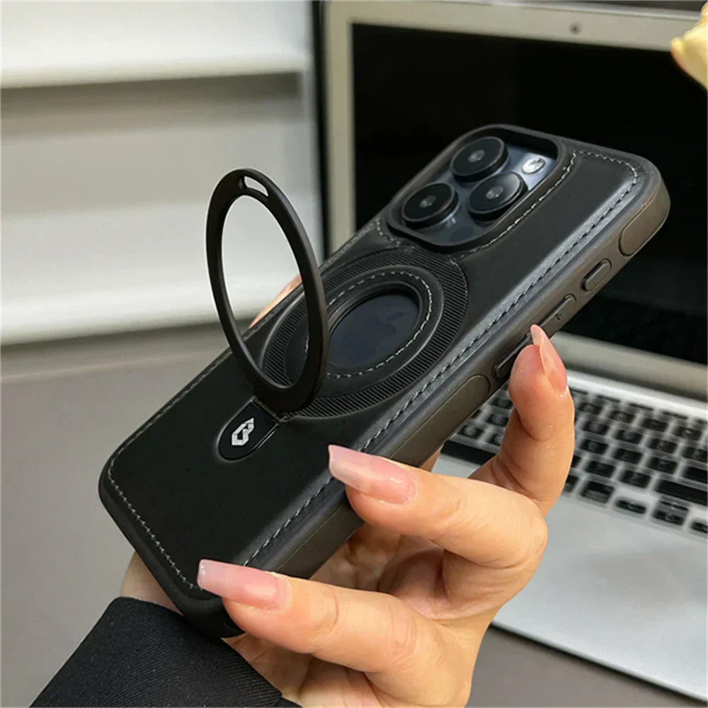 Luxe MagSafe Case | Premium Leather with Fold-Out Ring Stand