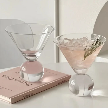 Spherical Cocktail Glass with Textured Rim for Martinis and Mixed Drinks | Home Bar Stemware