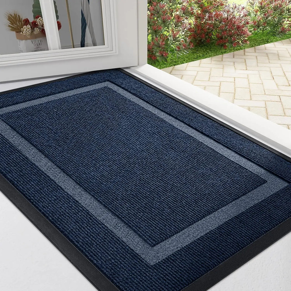 Rubber Entry Mat Slip-Resistant Low Profile for Front Door Back Door Patio Garage Hallway Mud Scraper Floor Protection