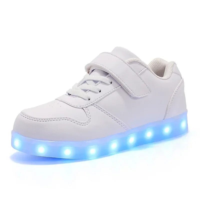 Kids LED Sneakers with Hook-and-Loop Strap – Light-Up Shoes for Boys & Girls | Athletic Footwear with Flashing Lights