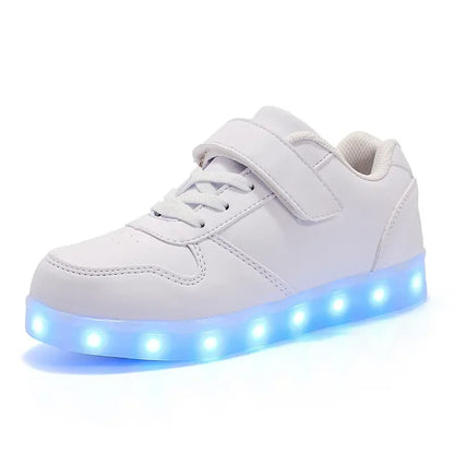 Kids LED Sneakers with Hook-and-Loop Strap – Light-Up Shoes for Boys & Girls | Athletic Footwear with Flashing Lights