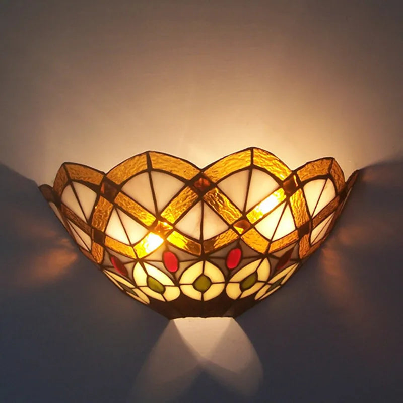 Stained Glass Sconce with Blue & Mint Green Tiles for Bedroom, Hallway & Dining Room | E27 Socket Compatible with LED