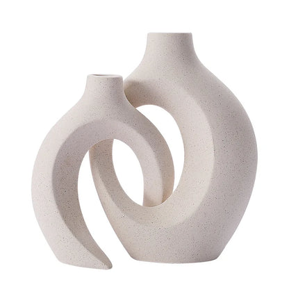 Porcelain Vase Duo White Organic Shape Entryway Mantel Shelf Accent Dried Flower Display Modern Apartment Bedroom Styling
