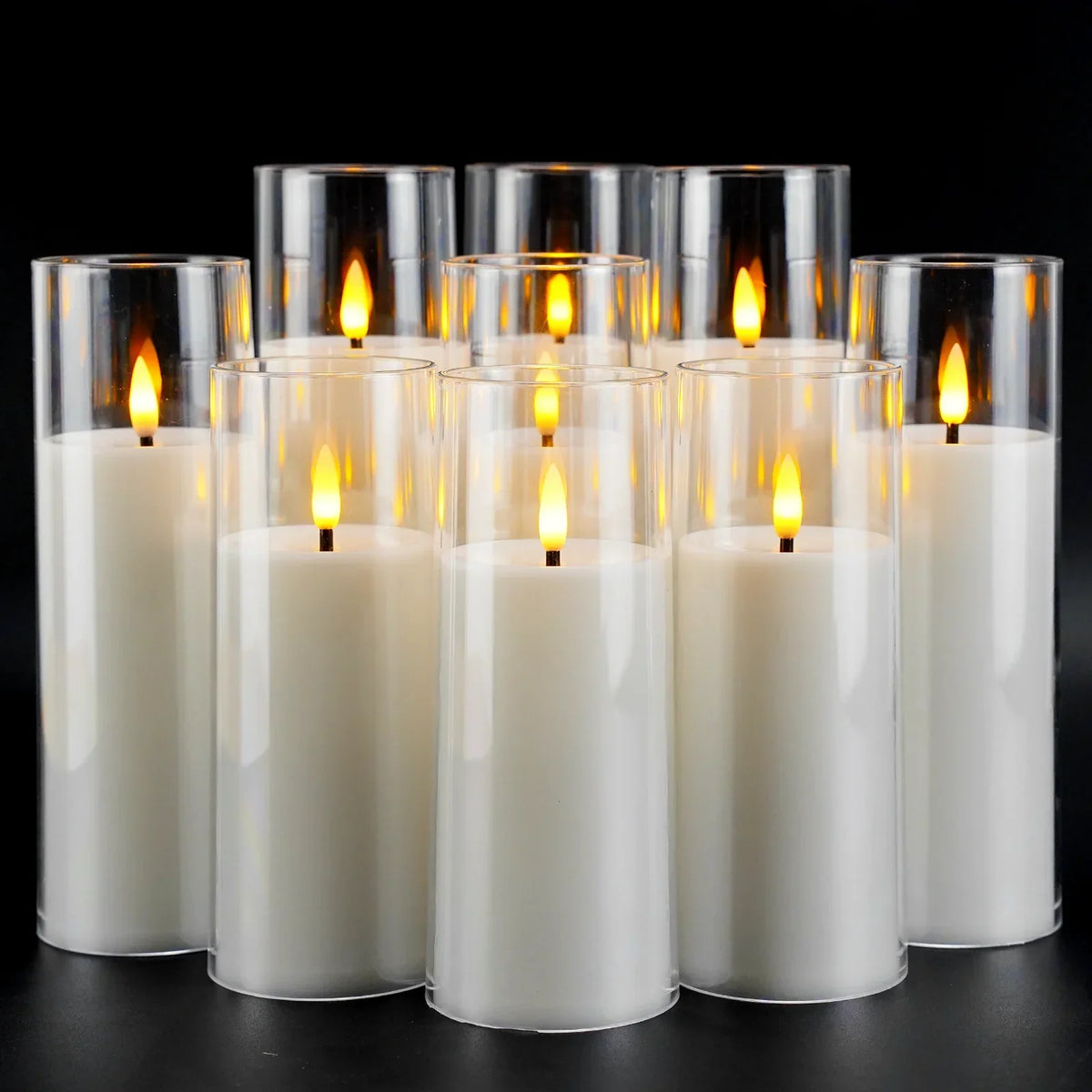 Remote-Controlled LED Pillar Candles 9-Piece Set with Timer for Living Room Bedroom Dining Decor Acrylic Battery-Powered Ivory