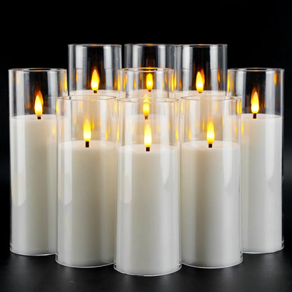 Battery-Operated LED Pillar Candles with Remote Control and Timer - 9-Piece Decorative Light Set for Living Room, Bedroom, and Dining Table