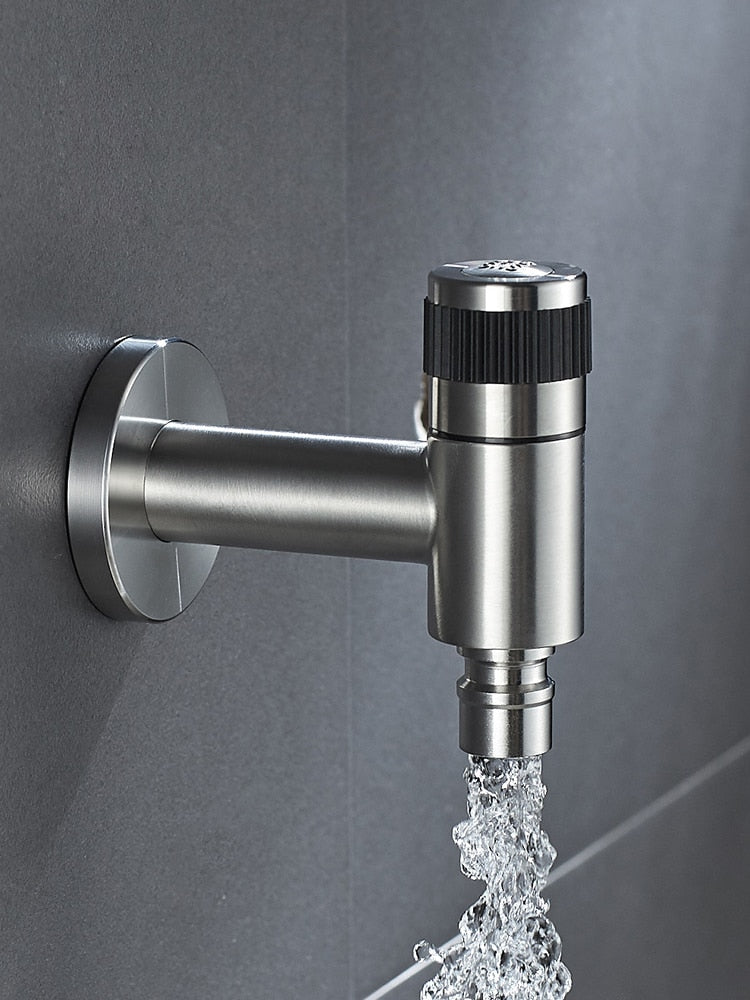 Wall-Mount Outdoor Garden Faucet | Cold Water Hose Spigot with Brass Valve & Stainless Steel Body for Yard, Patio & Balcony