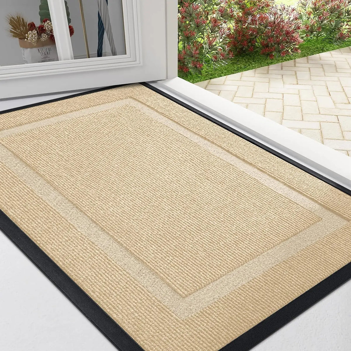 Rubber Entry Mat Slip-Resistant Low Profile for Front Door Back Door Patio Garage Hallway Mud Scraper Floor Protection