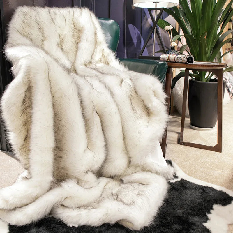 Plush Faux-Fur Accent Blanket 80×60 in Oversized Ultra-Soft Polyester Decorative Cover for Bedroom Sofa Chair Couch Neutral Tan Silver Brind