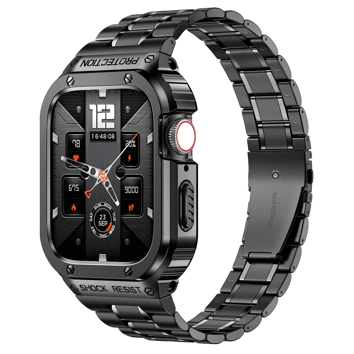 Metal Band and Bumper Case Bundle for Apple Watch 44mm 45mm Series – Shock-Absorbing Frame with Coordinated Strap in Black Silver Gold