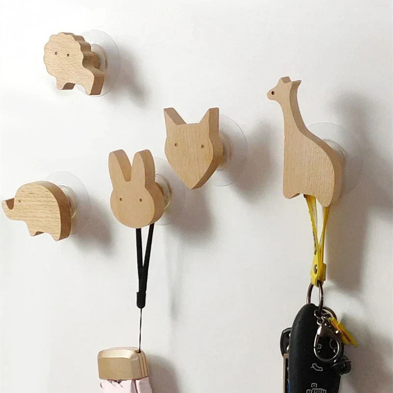 Animal-Shaped Wood Peg Rack for Kids' Rooms — Self-Stick or Screw-Mount Entryway Organizer, Nursery Decor Hanger for Coats, Backpacks & Acce