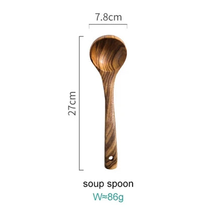 Natural Wood Kitchen Utensil Set 8-Piece with Display Stand for Cooking and Serving Non-Stick Cookware Safe Tools