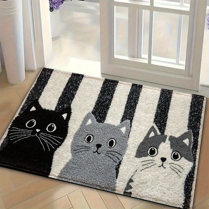 PVC Cat Floor Mat Non-Slip 24x35 Inch Striped Entry Rug for Hallway Bedroom Kitchen Foyer Mudroom Patio Door Indoor Outdoor Use