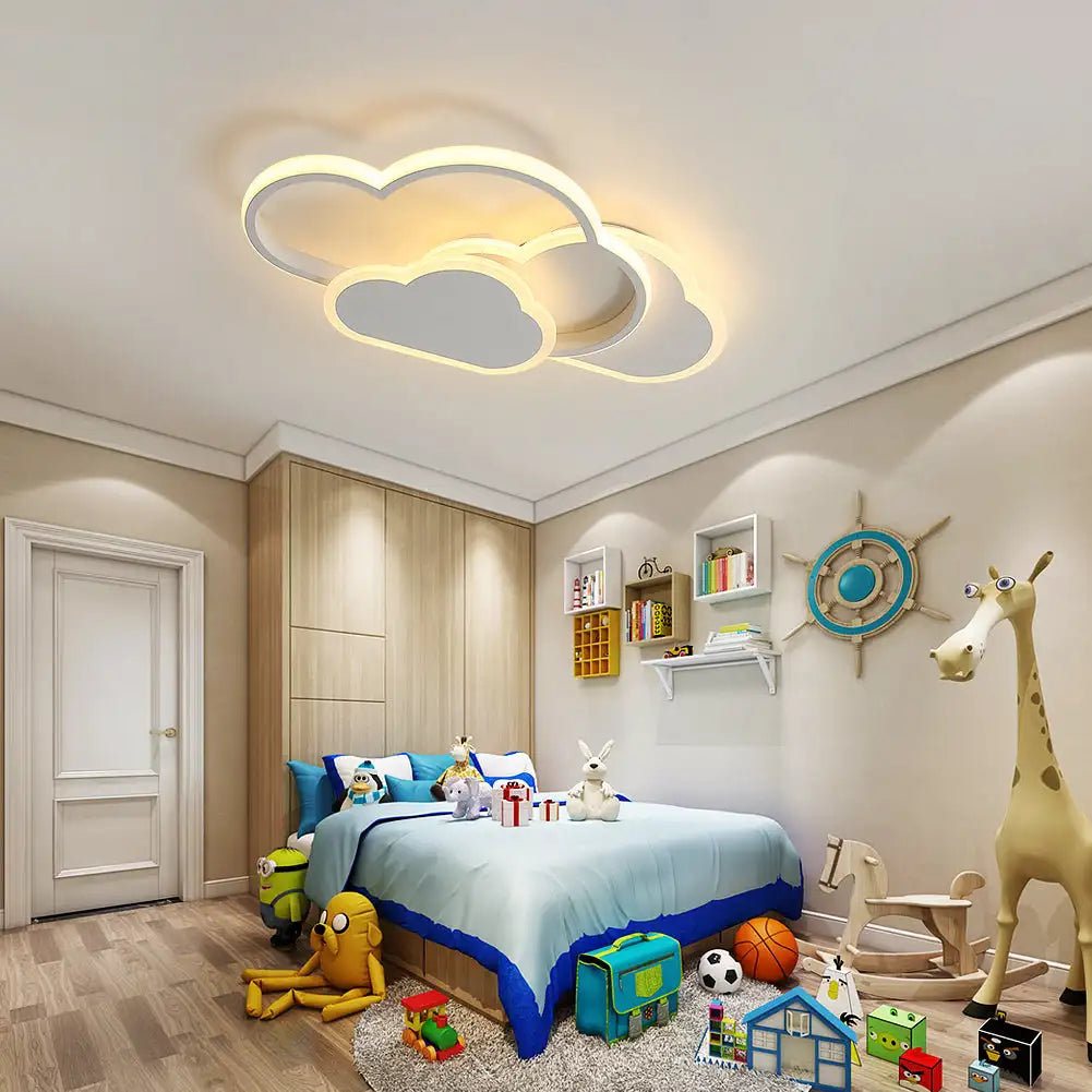 Dimmable Cloud LED Flush Mount Light for Kids Rooms & Nurseries with Remote Control | 32W Overhead Bedroom Fixture with 3 Color Temperatures