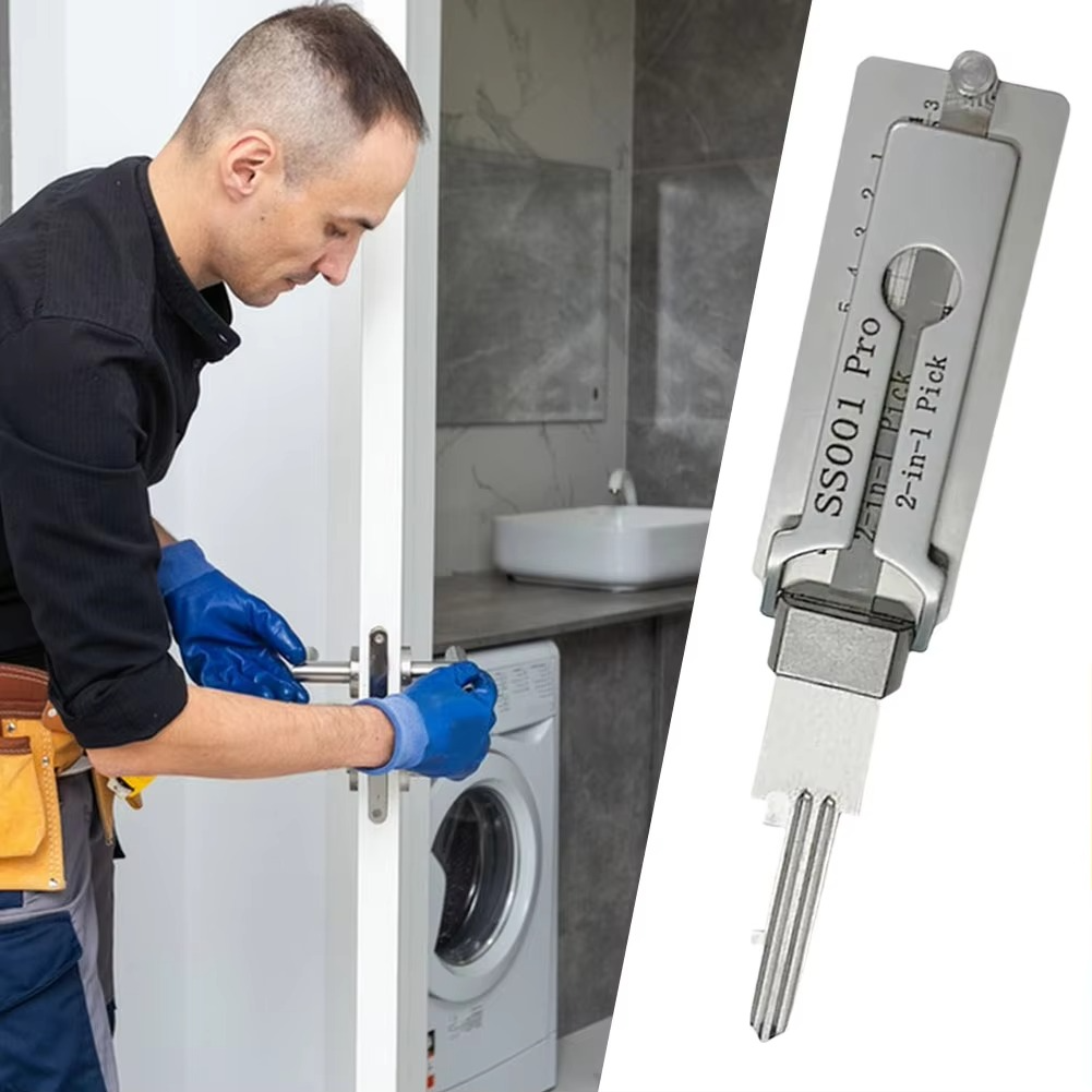 Locksmith Dual-Function Decoder and Pick Tool Stainless Steel Hook for Pin Tumbler Entry Work Professional Technician Key Reading Instrument