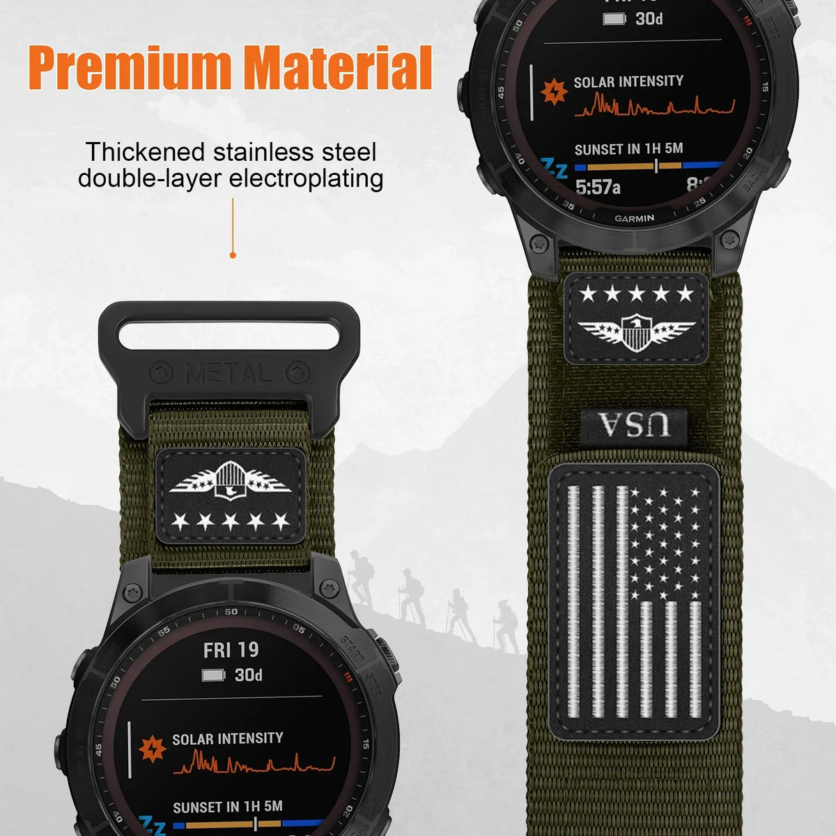 QuickFit Woven Nylon Watch Band for Garmin Fenix – Adjustable Tactical Fitness Strap for Running, Hiking & Everyday Wear