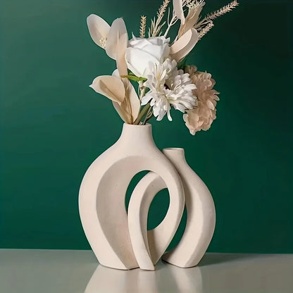Porcelain Vase Duo White Organic Shape Entryway Mantel Shelf Accent Dried Flower Display Modern Apartment Bedroom Styling