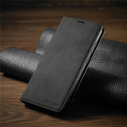 Magnetic Leather Folio Case for iPhone – Full-Body Protection with Snap Closure