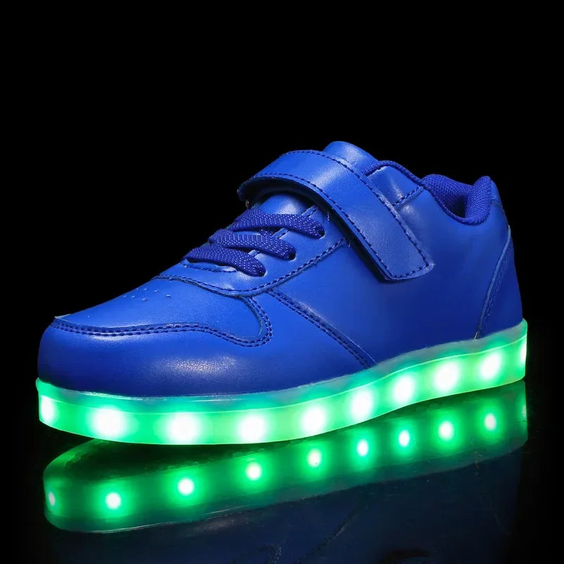 Kids LED Sneakers with Hook-and-Loop Strap – Light-Up Shoes for Boys & Girls | Athletic Footwear with Flashing Lights