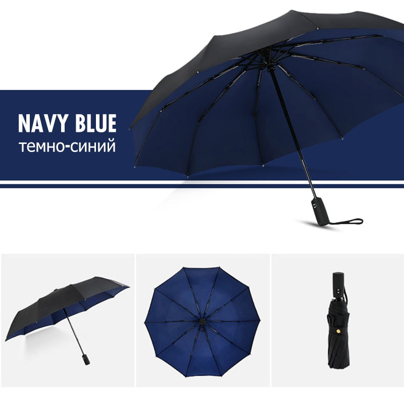 Reverse-Close Inverted Umbrella with Auto-Open Button – Wind-Resistant Double-Layer Canopy for Storm Protection – Hands-Free C-Handle