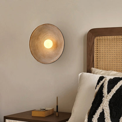 Sconce Light with Glass Globe and Wood Base for Bedrooms, Hallways, Living Rooms – 10.6 in Round Ambient Fixture – Scandinavian Minimalist J