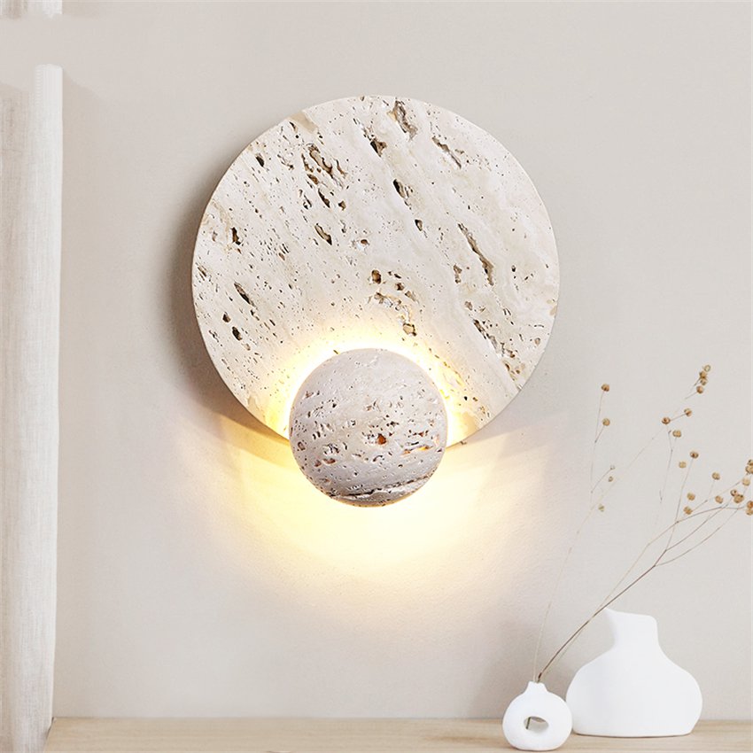 Sculptural Stone Sconce with Eclipse Glow Natural Beige Indirect Lighting for Bedroom Hallway Living Room Organic Minimalist Japandi Decor