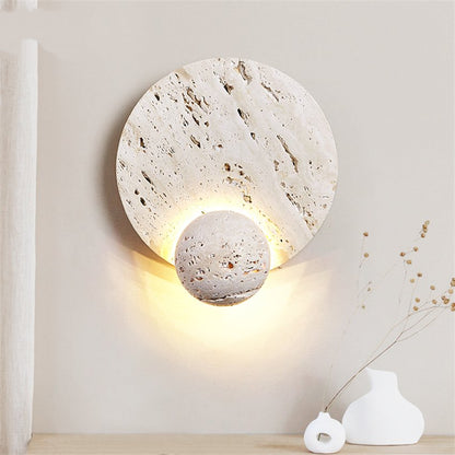 Sculptural Stone Sconce with Eclipse Glow Natural Beige Indirect Lighting for Bedroom Hallway Living Room Organic Minimalist Japandi Decor