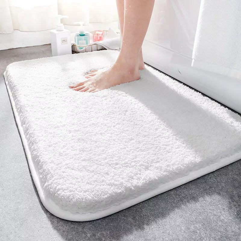 Plush Microfiber Bathroom Rug 16×24 Inches Gray Anti-Slip Backing Soft Water-Absorbing Floor Mat for Shower Vanity Tub