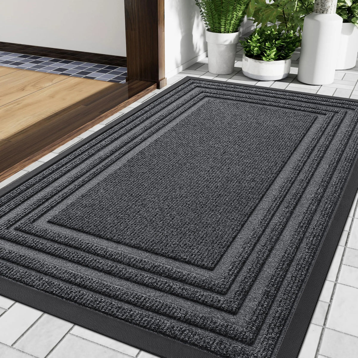 Rubber Entry Mat Slip-Resistant Low Profile for Front Door Back Door Patio Garage Hallway Mud Scraper Floor Protection