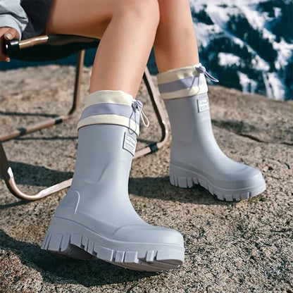 Women's Waterproof Rain Boots with Non-Slip Sole – Vintage-Inspired Rubber Boots for Fall & Winter, Mid-Calf & Tall Styles