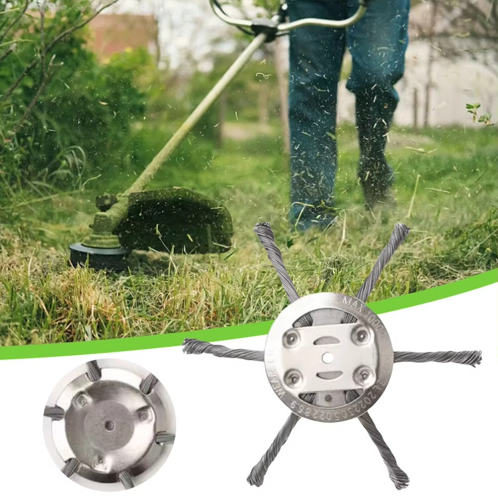 Heavy-Duty Steel Wire Brush Trimmer Head for Lawn Edger Weed Eater — Universal Fit Garden Tool Attachment for Tough Weeds Moss Dirt
