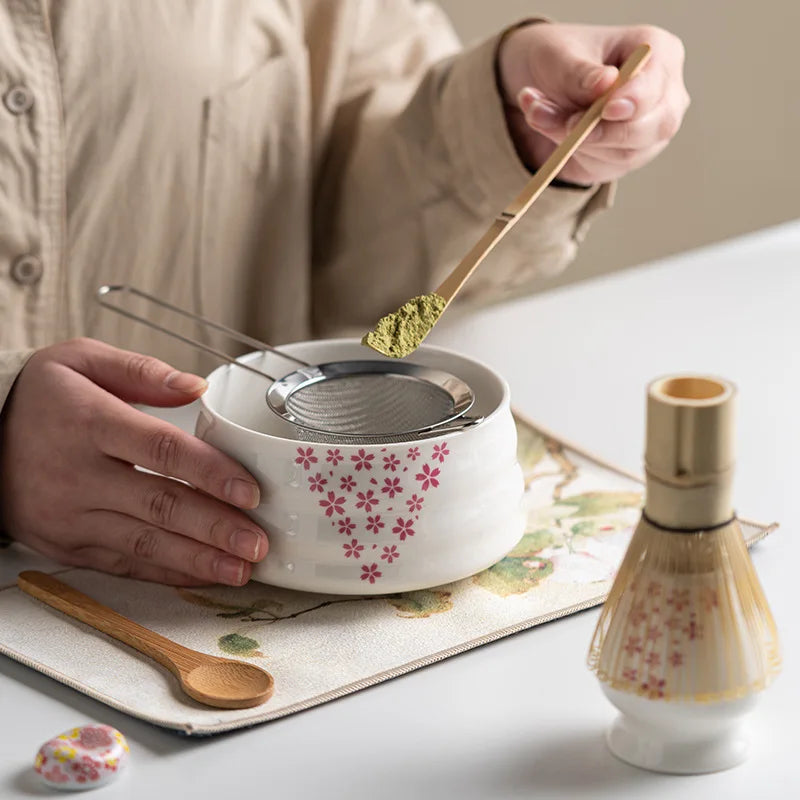 Elegant Matcha Set | 8-Piece Ceramic Bowl and Whisk with Bamboo Frother | Complete Kit for Authentic Tea Ceremony Experience