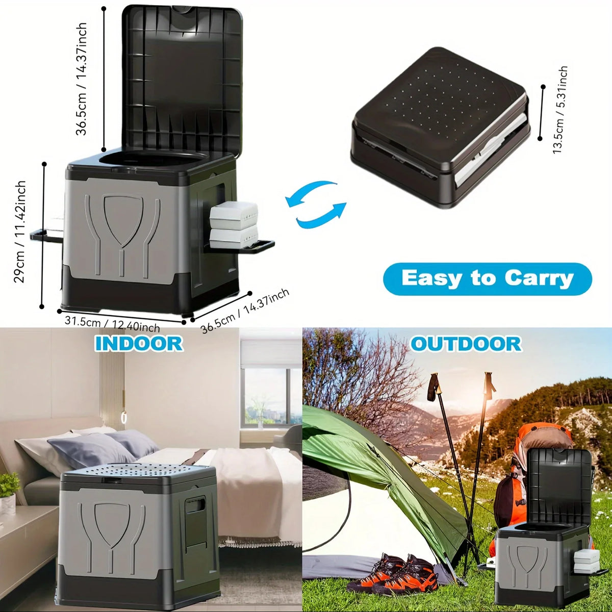 Camploo XL | Portable Toilet for Camping with Lid & Foldable Design | Extra Large Outdoor Comfort