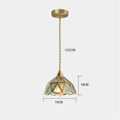Handcrafted Art Glass Hanging Fixture 7.5 Inch Vintage Copper Shade for Dining Area Kitchen Island Accent Lighting E27 Socket Adjustable Cor