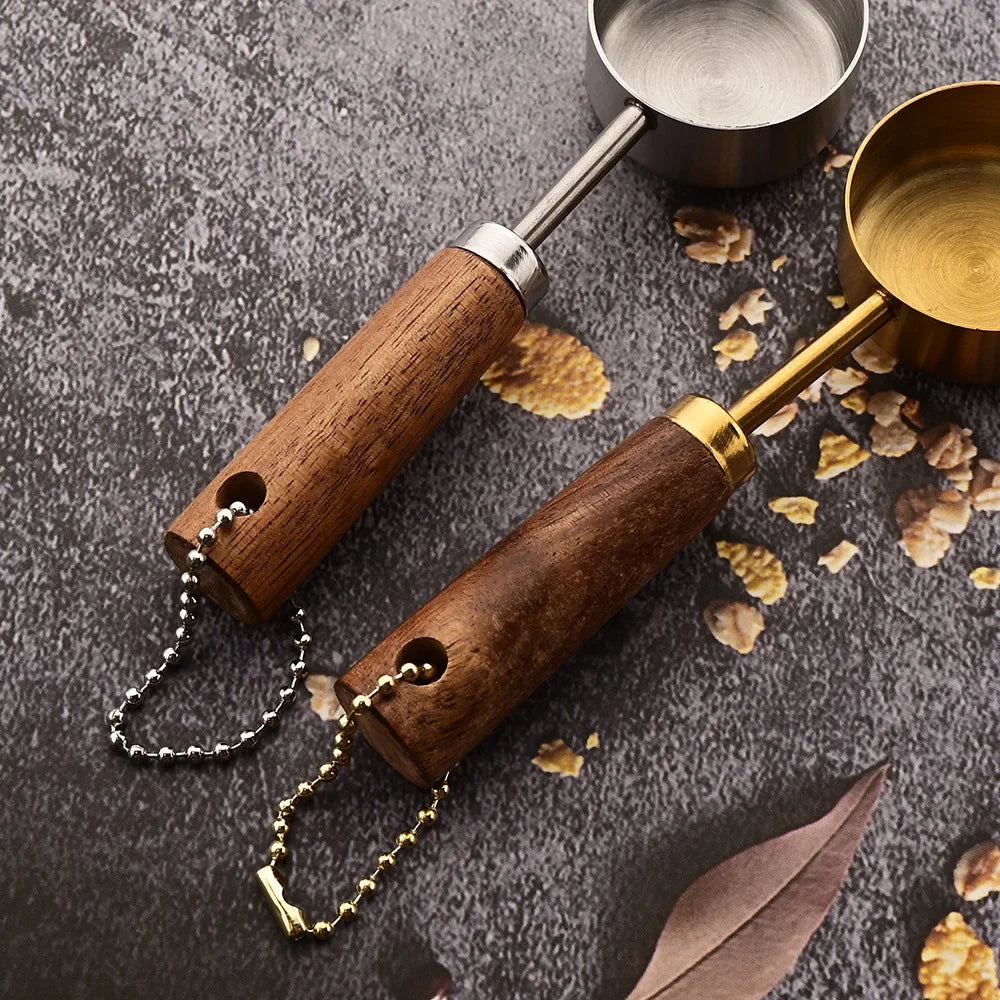 Stainless Steel Kitchen Measuring Spoons 8-Piece Set with Wood Handles for Baking Cooking Spice Portioning Recipe Prep Home Chef Tools