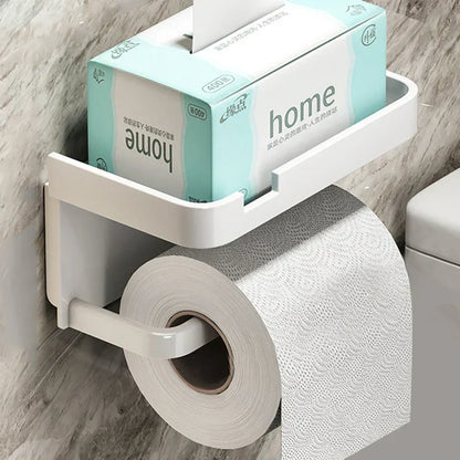 Wall-Mount Bathroom Tissue Holder with Top Shelf for Phone Storage Black Aluminum 7.2 Inch Powder Room Organizer Compact Space-Saving Access