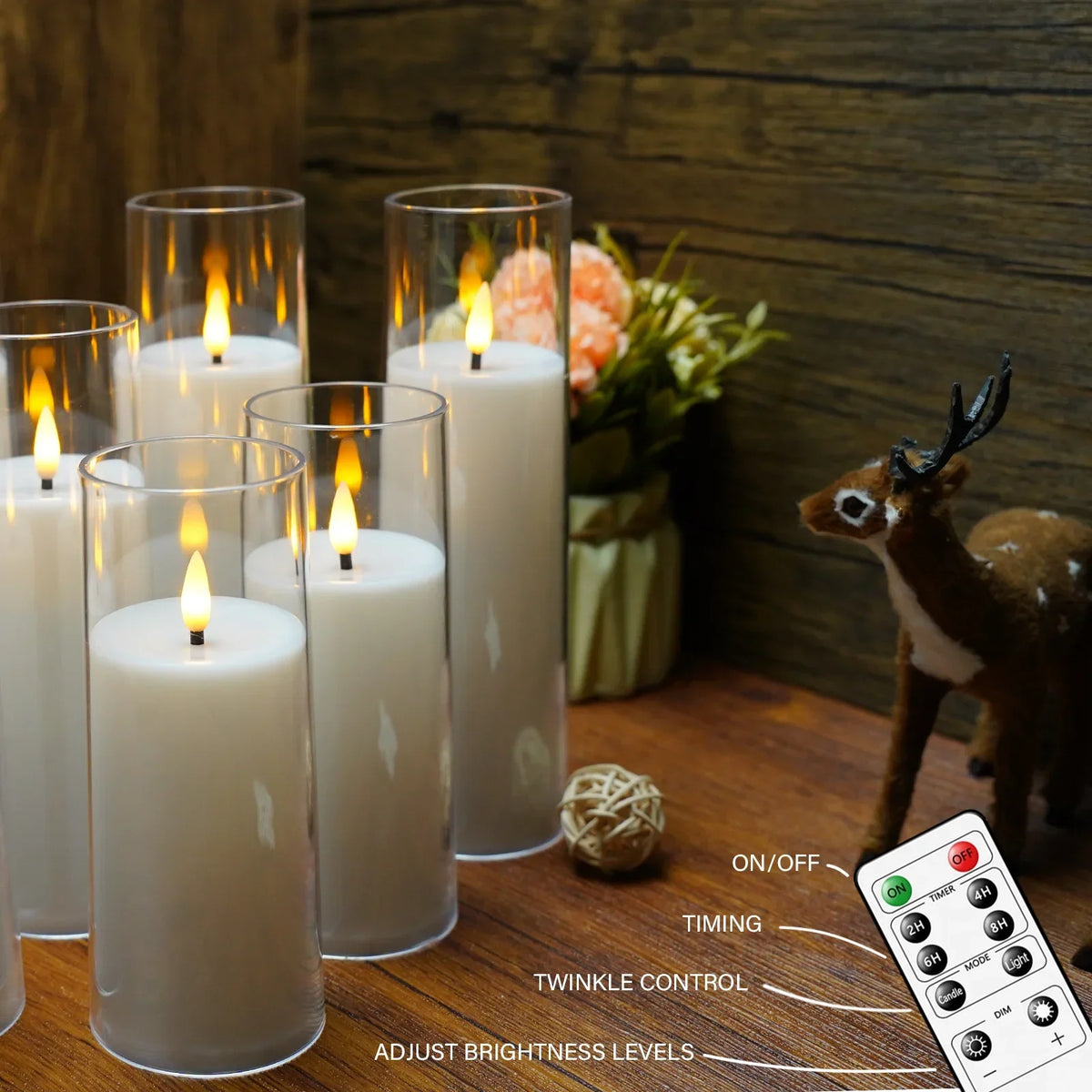 Remote-Controlled LED Pillar Candles 9-Piece Set with Timer for Living Room Bedroom Dining Decor Acrylic Battery-Powered Ivory