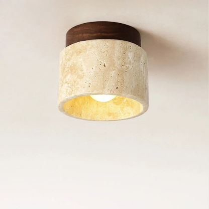 Flush Mount Ceiling Fixture Natural Stone Cream 4.7 in LED Compact Entryway Lighting for Hallways Bedrooms Foyers Modern Minimalist Japandi