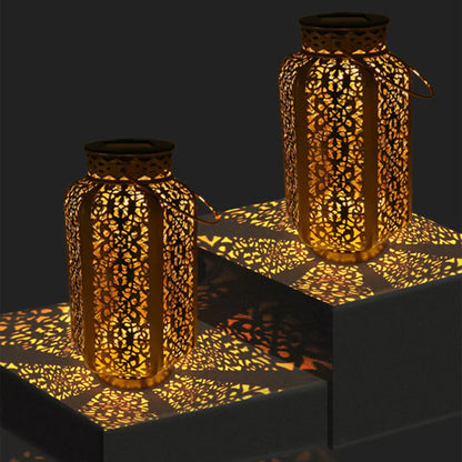 Openwork Metal Solar Lantern 9.3 in Hanging or Tabletop Garden Patio Light Outdoor Decorative Moroccan-Inspired Design for Porch Balcony Pat