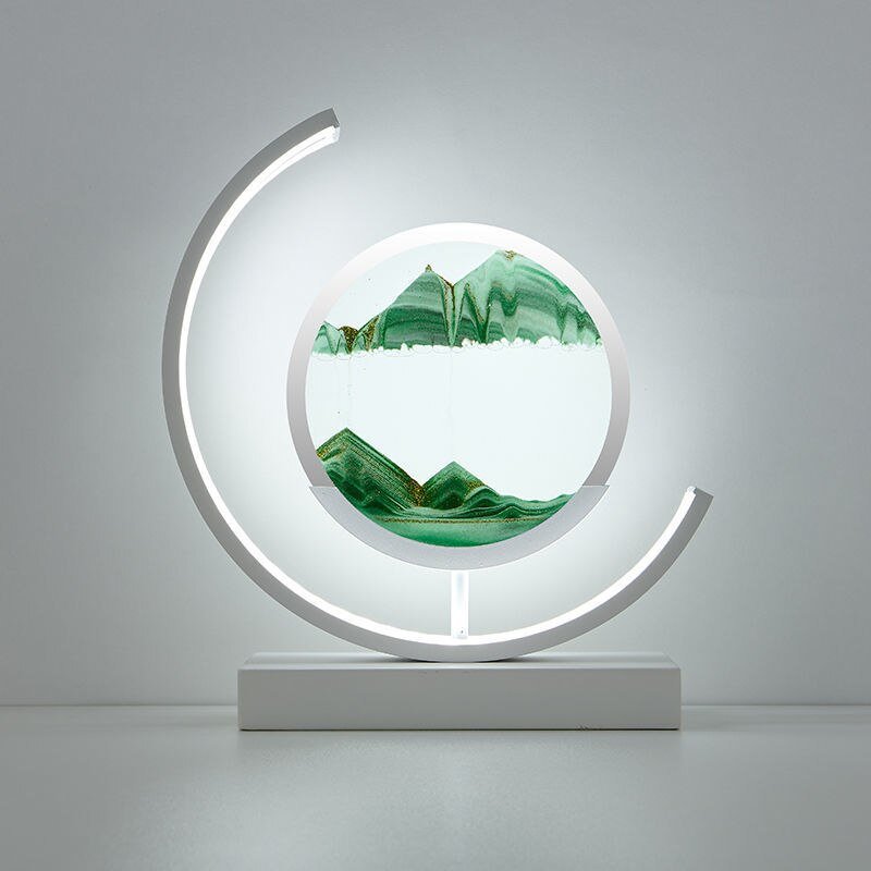 Rotating Sand Art LED Desk Lamp – Motion Sculpture with Warm Light for Office, Bedroom & Living Room Décor