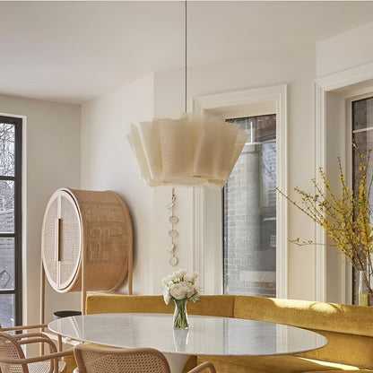 Pleated Fabric Shade Hanging Ceiling Lamp 16 in Warm Cream for Dining Room Kitchen Island Scandinavian Japanese Modern Minimalist Ambient Li