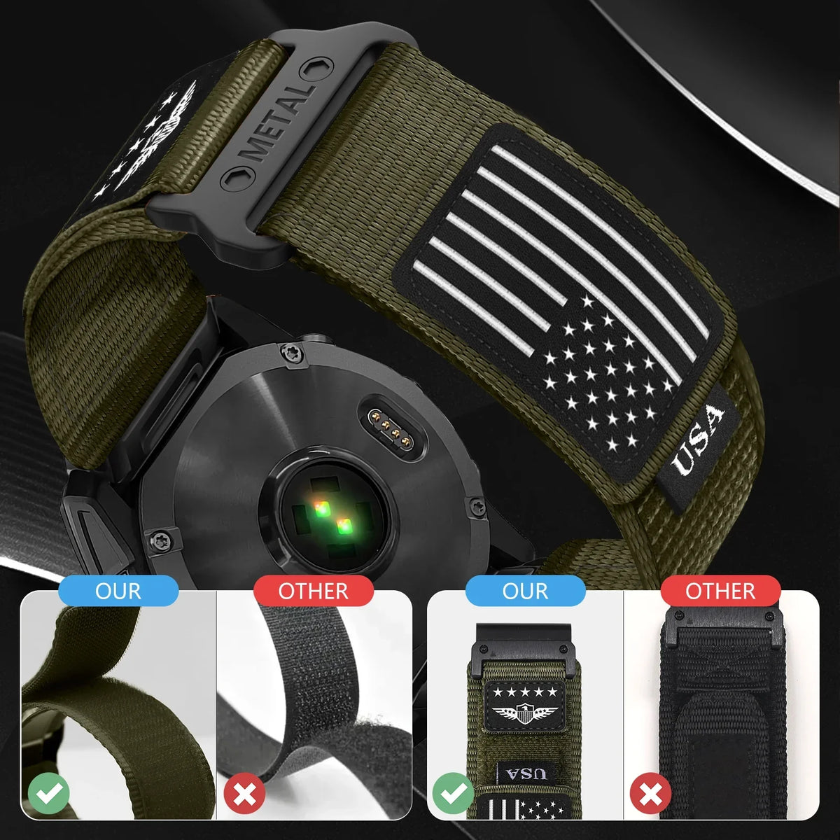 QuickFit Woven Nylon Watch Band for Garmin Fenix – Adjustable Tactical Fitness Strap for Running, Hiking & Everyday Wear