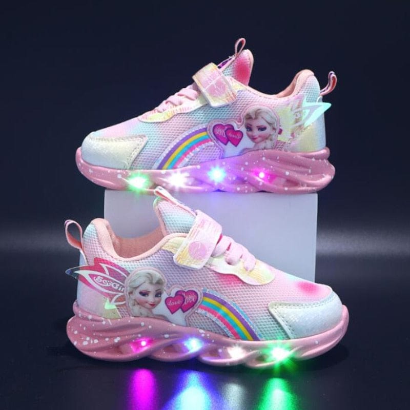 Girls Light-Up Sneakers with Rainbow Glitter and LED Soles for School, Play, and Active Wear