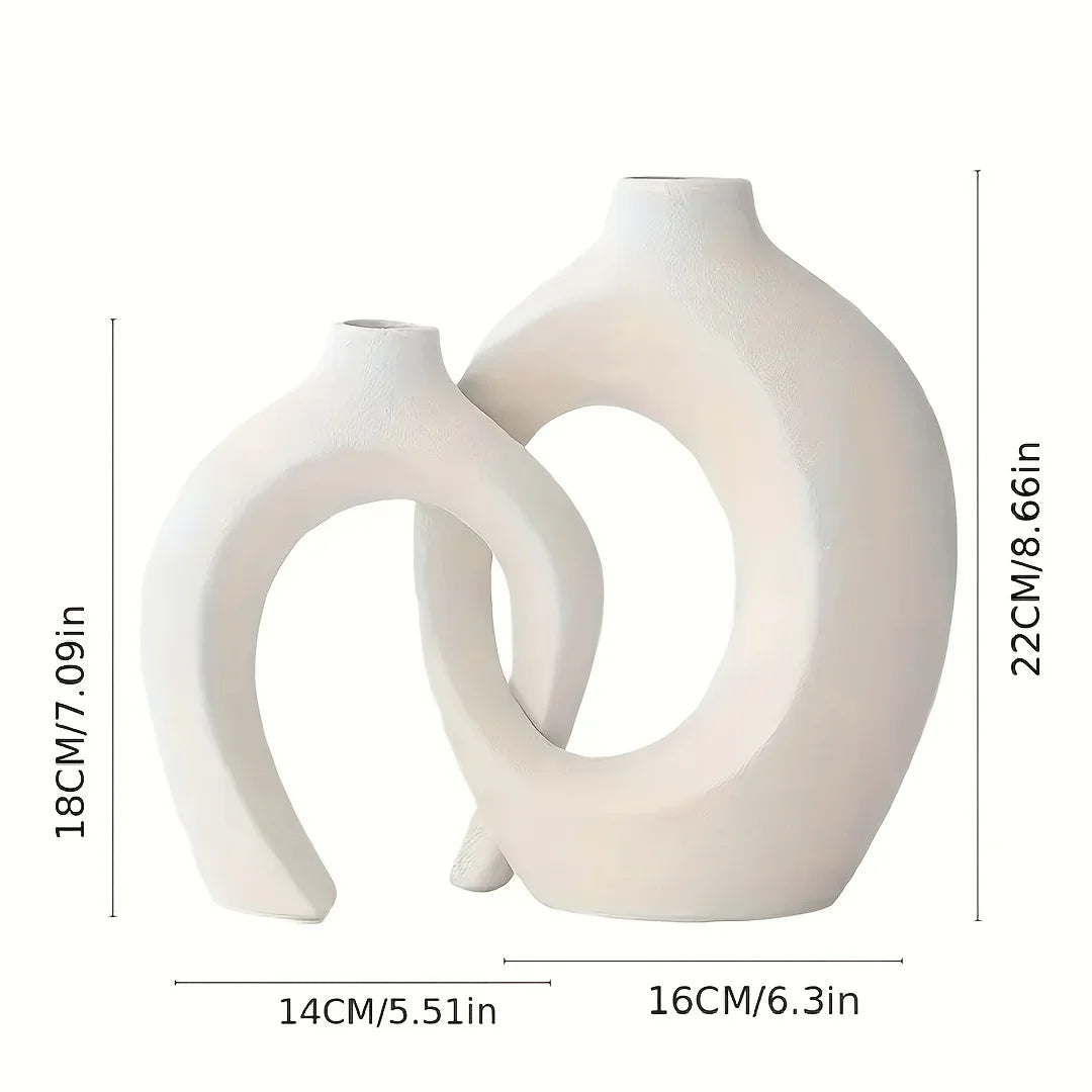 Porcelain Vase Duo White Organic Shape Entryway Mantel Shelf Accent Dried Flower Display Modern Apartment Bedroom Styling