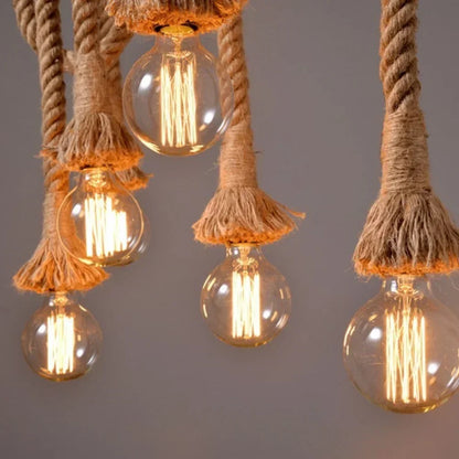Rope Hanging Light Fixture E27 Socket Industrial Farmhouse Style for Kitchen Island Dining Room Bedroom Adjustable Cord Edison Bulb Compatib