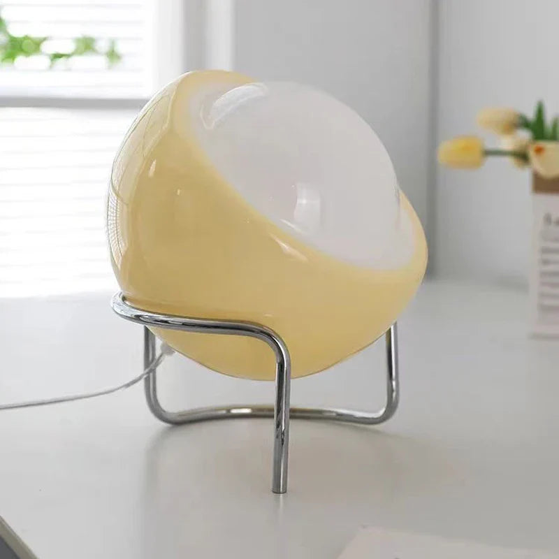 Glowing Sphere Desk Lamp with 3-Color LED Lighting – 8 in Amber Glass Orb for Nightstand, Office & Living Room