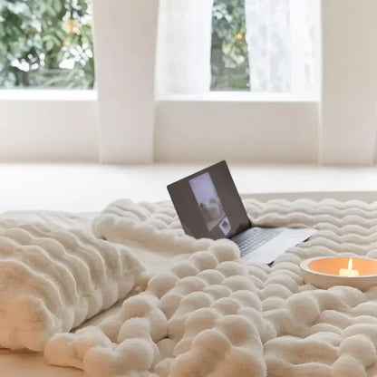 Plush Synthetic Fur Throw Blanket in Neutral Tones for Sofa, Bed, Living Room, and Bedroom