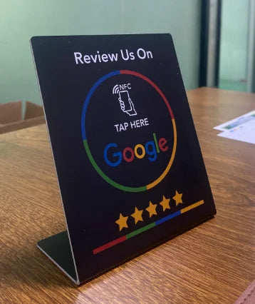 NFC Customer Review Stand for Google – Tap-to-Review Card with Base for Countertop Feedback Collection