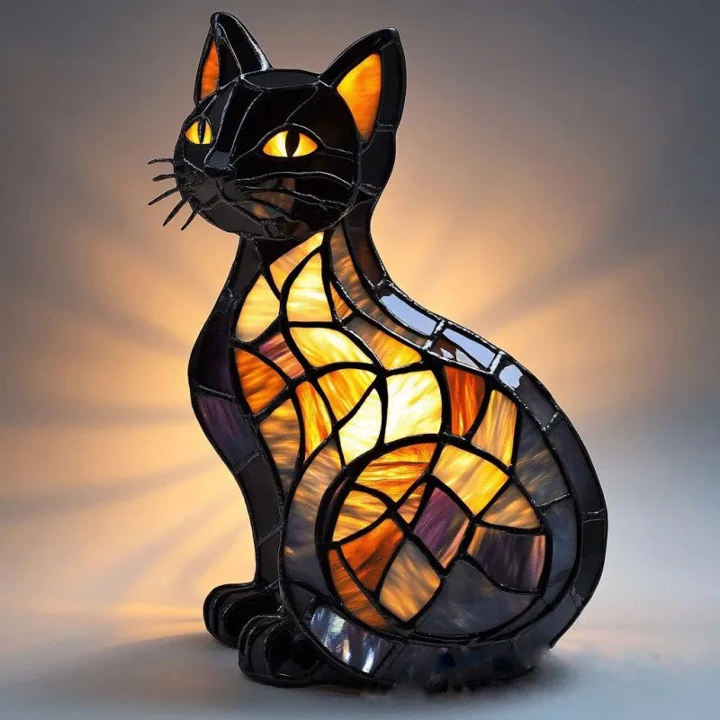 Solar Cat Statue Garden Light with Glowing Eyes for Outdoor Patio Decor | Metal Silhouette Yard Art LED Accent Lamp for Walkways, Porches