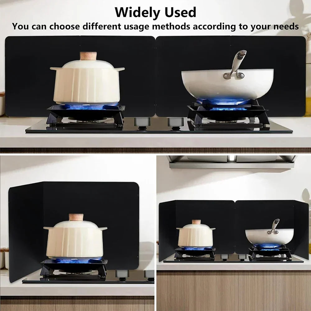 Stainless Steel Foldable Grease Splatter Guard 2-Panel Kitchen Stovetop Shield for Frying Cooking